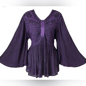 Braja Renaissance Boho Crepe Blouse with Bell Sleeve Size M